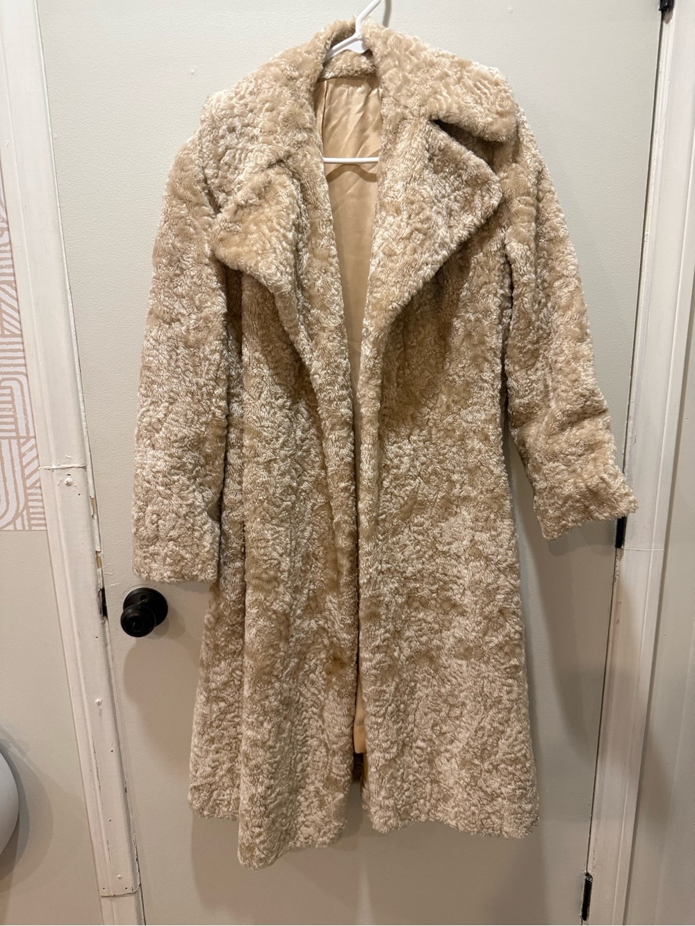 Women’s Long Faux Shearling Coat in Beige